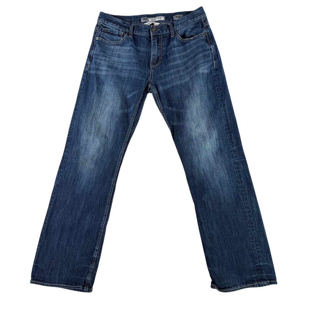 BKE Carter Jeans Mens 33X32 Dark Wash Blue Bootleg Relaxed Fit Denim